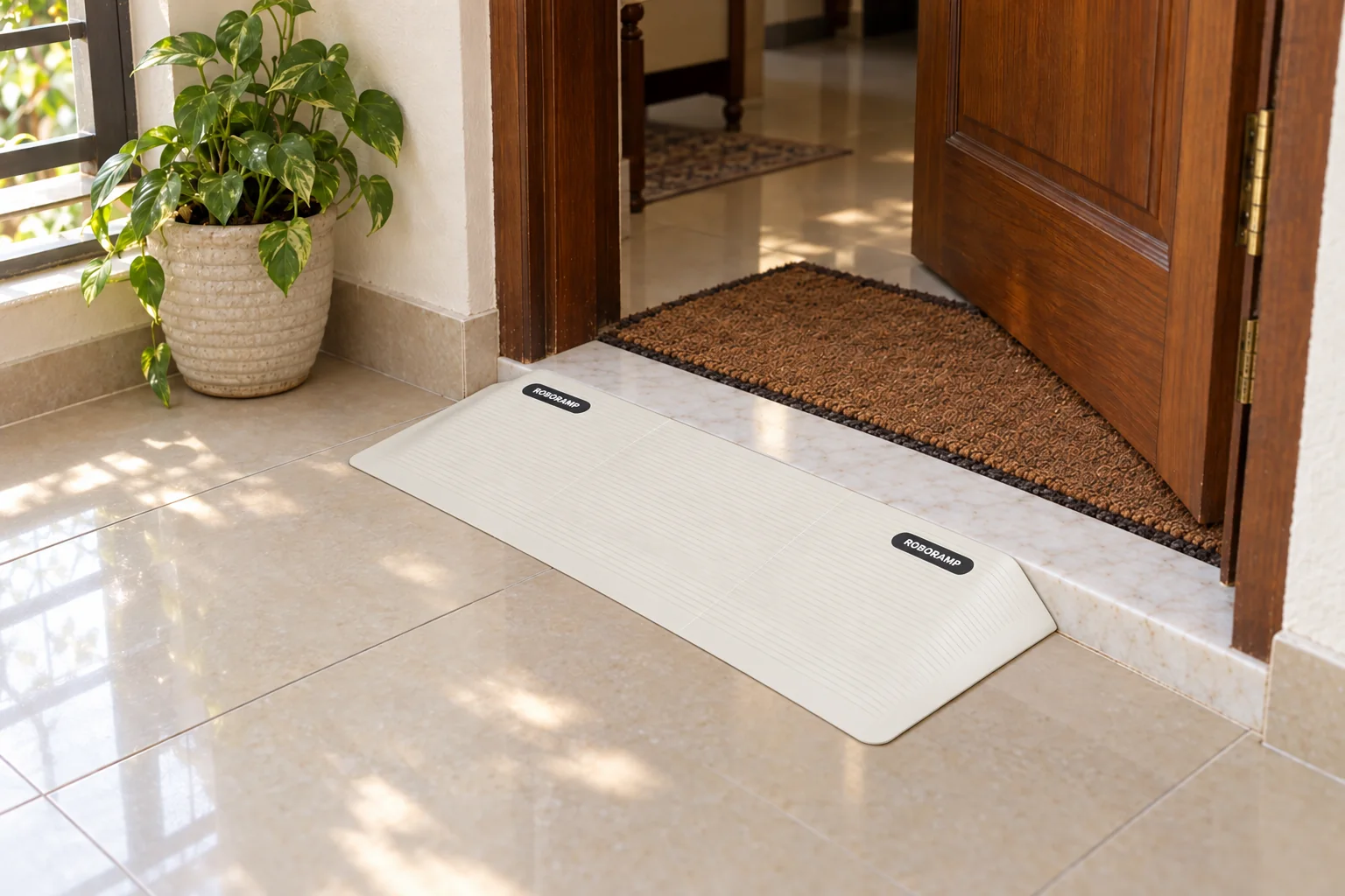 RoboRamp at an entrance doorway with a marble threshold